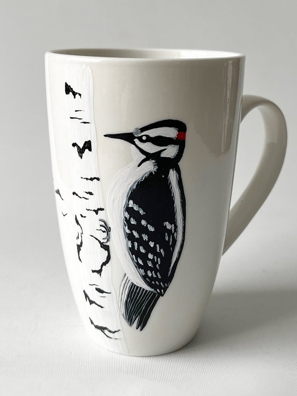 Original Hand Painted Woodpecker Ceramic Mug Signed One of a Kind Bird Art